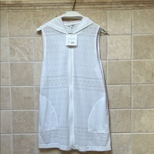 White Sleeveless Hooded Swim Cover Up